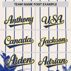 Cream Royal Pinstripe Coconut Tree Baseball Jersey 3