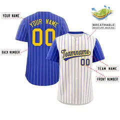 Cream Royal Pinstripe Raglan Sleeves Baseball Jersey 2