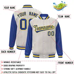 Cream Royal Pinstripe Raglan Varsity Letterman Jacket 2