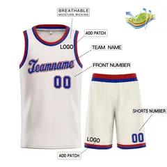 Cream Royal-Red Classic Sets Basketball Uniform Jersey 3