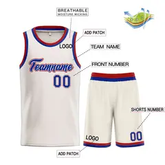 Cream Royal-Red Heal Classic Sets Basketball Jersey 3