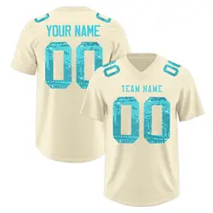 Cream Sky Blue Sequin Lettering Football Jersey 1