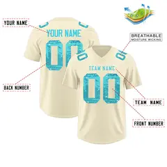 Cream Sky Blue Sequin Lettering Football Jersey 2