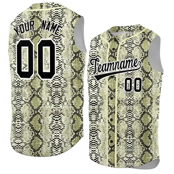 Cream Snakeskin Pattern Sleeveless Baseball Jersey