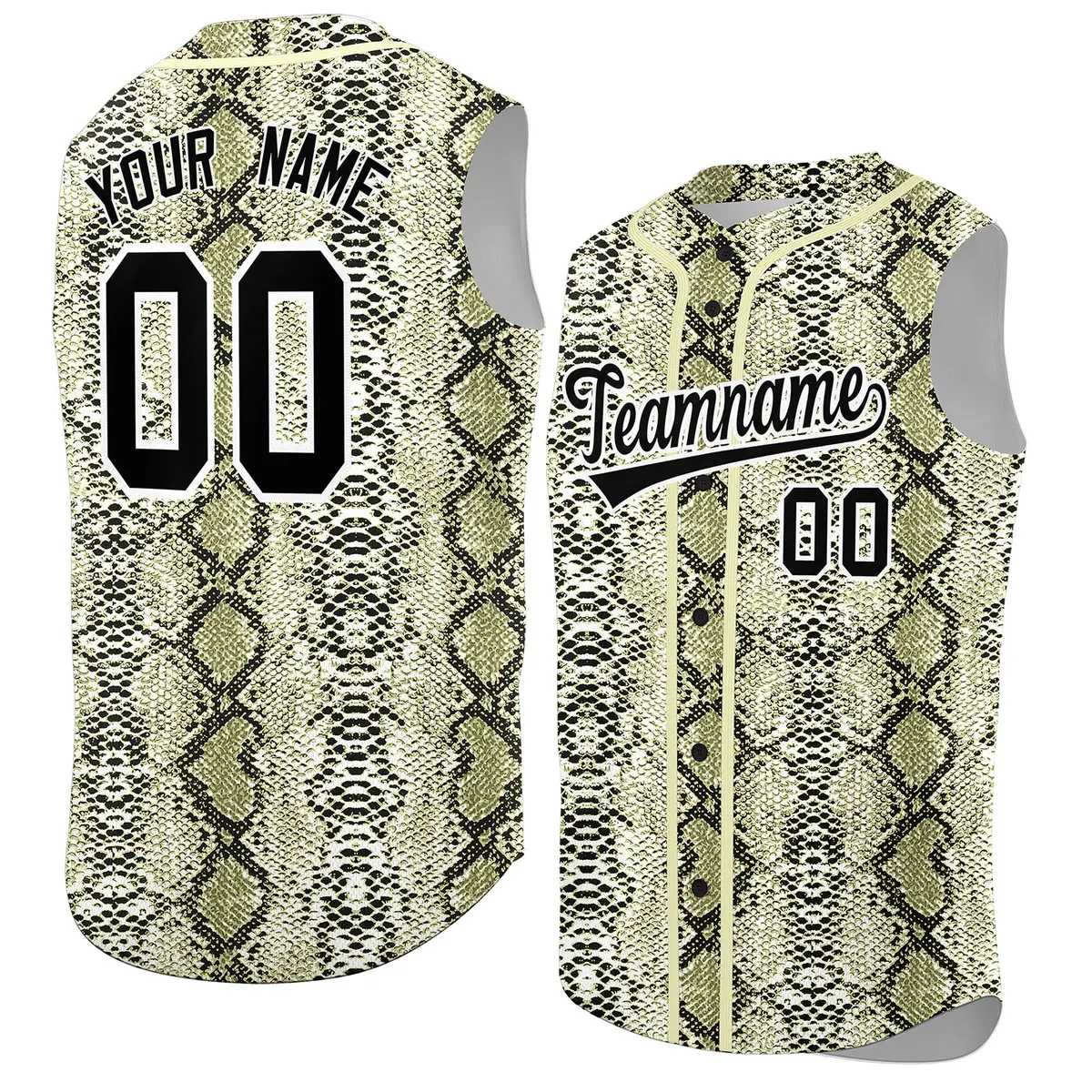 Cream Snakeskin Pattern Sleeveless Baseball Jersey