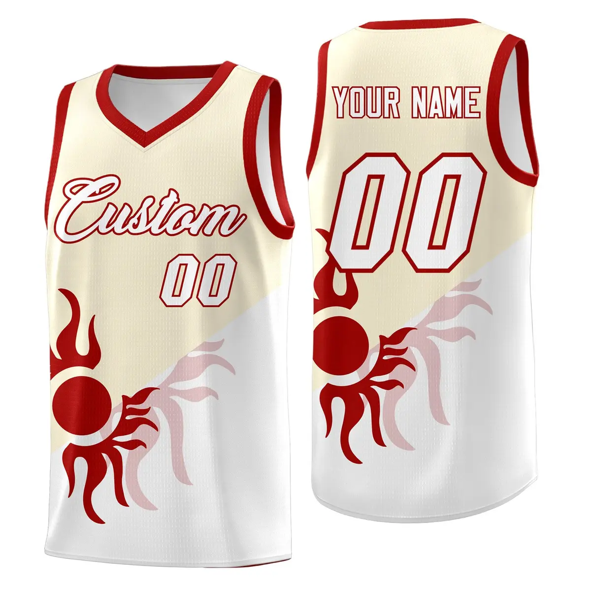 Cream White Radiant Sun Two Tone Athletic Basketball Jersey