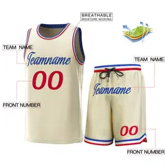 Cream White-Red Classic Sets Basketball Jersey 2