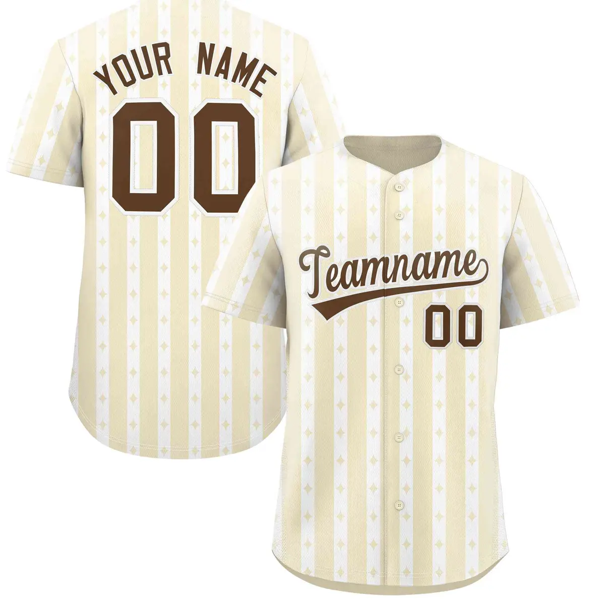 Cream White Thick Stripes Star Pattern Baseball Jersey