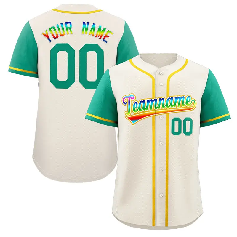 Cream White-Yellow Raglan Sleeves Baseball Jersey