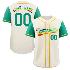 Cream White-Yellow Raglan Sleeves Baseball Jersey