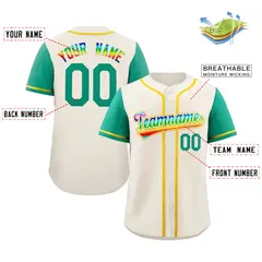 Cream White-Yellow Raglan Sleeves Baseball Jersey 2