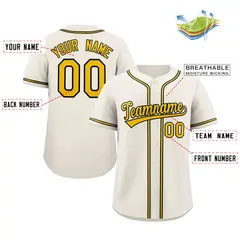 Cream Yellow-Black Authentic Classic Baseball Jersey 2