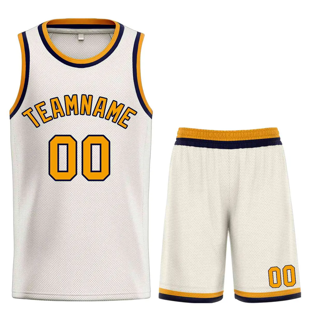 Cream Yellow-Navy Bull Classic Sets Basketball Jersey