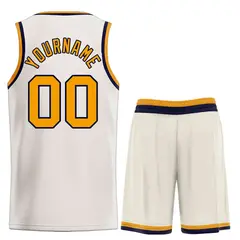Cream Yellow-Navy Bull Classic Sets Basketball Jersey 2