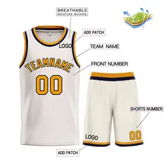 Cream Yellow-Navy Bull Classic Sets Basketball Jersey 3