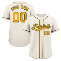 Cream Yellow-Navy Classic Authentic Baseball Jersey