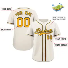 Cream Yellow-Navy Classic Authentic Baseball Jersey 2