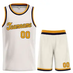 Cream Yellow-Navy Classic Sets Basketball Uniform Jersey