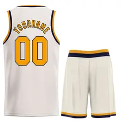 Cream Yellow-Navy Classic Sets Basketball Uniform Jersey 2