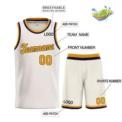Cream Yellow-Navy Classic Sets Basketball Uniform Jersey 3