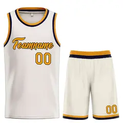 Cream Yellow-Navy Heal Classic Sets Basketball Jersey