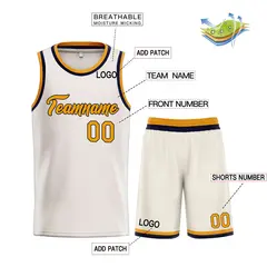Cream Yellow-Navy Heal Classic Sets Basketball Jersey 3
