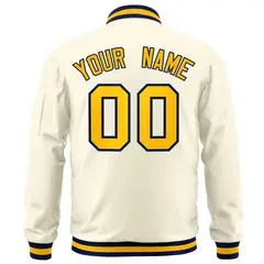 Cream Yellow-Navy Varsity Full-Zip Letterman Bomber Jacket 4