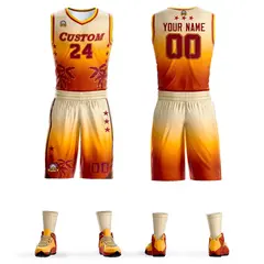 Cream Yellow-Texas Orange Gradient Coconut Palm Pattern Basketball Jersey