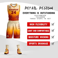 Cream Yellow-Texas Orange Gradient Coconut Palm Pattern Basketball Jersey 2