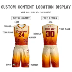 Cream Yellow-Texas Orange Gradient Coconut Palm Pattern Basketball Jersey 3