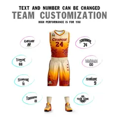 Cream Yellow-Texas Orange Gradient Coconut Palm Pattern Basketball Jersey 4