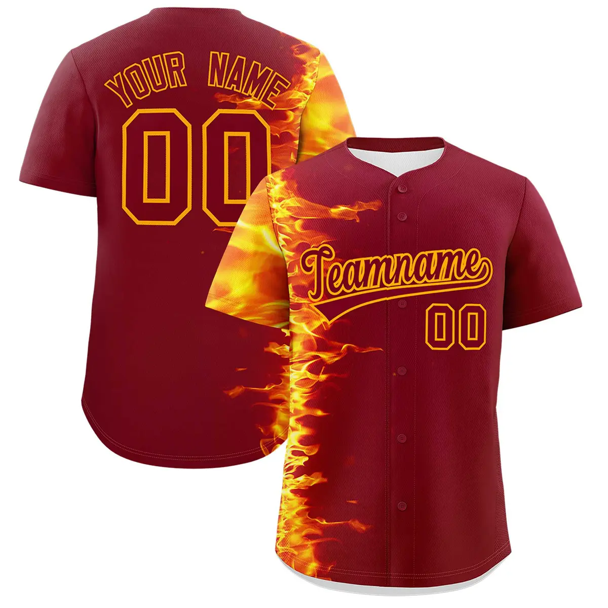 Crimson 3D Flame Design Authentic Baseball Jersey