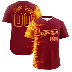 Crimson 3D Flame Design Authentic Baseball Jersey