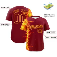 Crimson 3D Flame Design Authentic Baseball Jersey 2