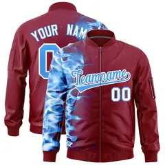 Crimson 3D Flame Full-Zip Varsity Letterman Bomber Jacket 1