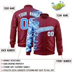 Crimson 3D Flame Full-Zip Varsity Letterman Bomber Jacket 2