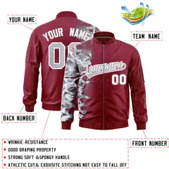 Crimson 3D Flame Full-Zip Varsity Letterman Bomber Jacket 2