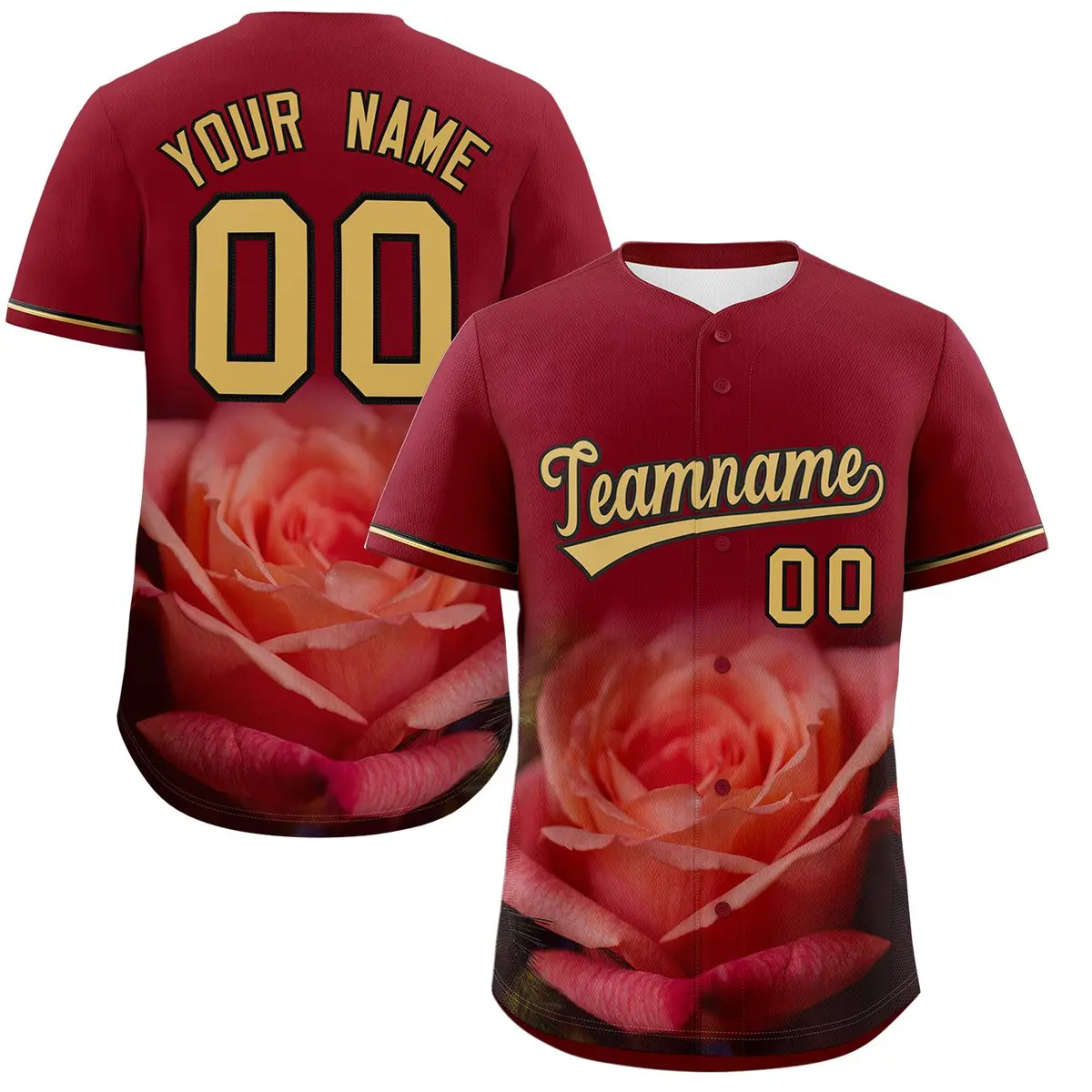 Crimson 3D Flower Design Authentic Baseball Jersey