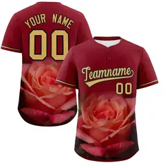 Crimson 3D Flower Design Authentic Baseball Jersey