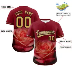 Crimson 3D Flower Design Authentic Baseball Jersey 2