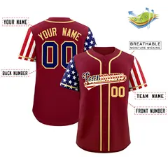 Crimson American Flag Design Baseball Jersey 2