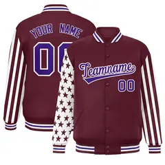 Crimson American Flag Varsity Letterman Bomber Jacket 1