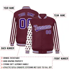 Crimson American Flag Varsity Letterman Bomber Jacket 2