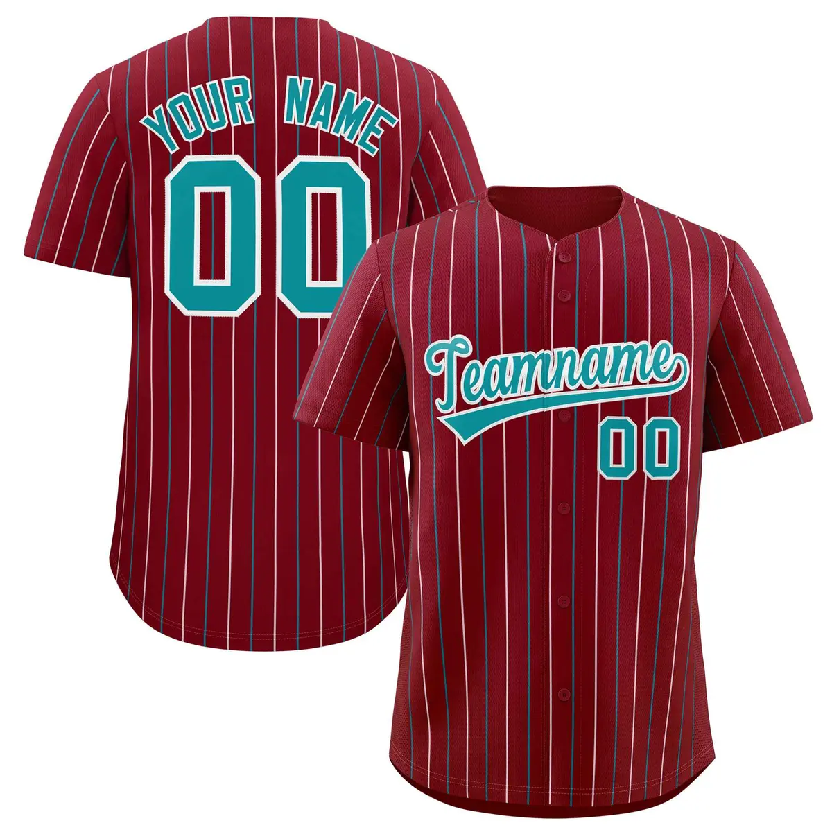 Crimson Aqua and White Bi-Color Stripes Baseball Jersey