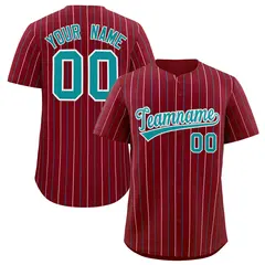 Crimson Aqua and White Bi-Color Stripes Baseball Jersey 1