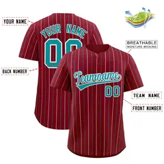Crimson Aqua and White Bi-Color Stripes Baseball Jersey 2