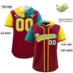 Crimson Aqua Gold Split Raglan Baseball Hoodie Jersey 2