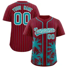 Crimson Aqua Pinstripe Coconut Tree Baseball Jersey 1