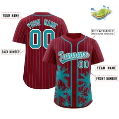 Crimson Aqua Pinstripe Coconut Tree Baseball Jersey 2