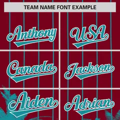 Crimson Aqua Pinstripe Coconut Tree Baseball Jersey 3